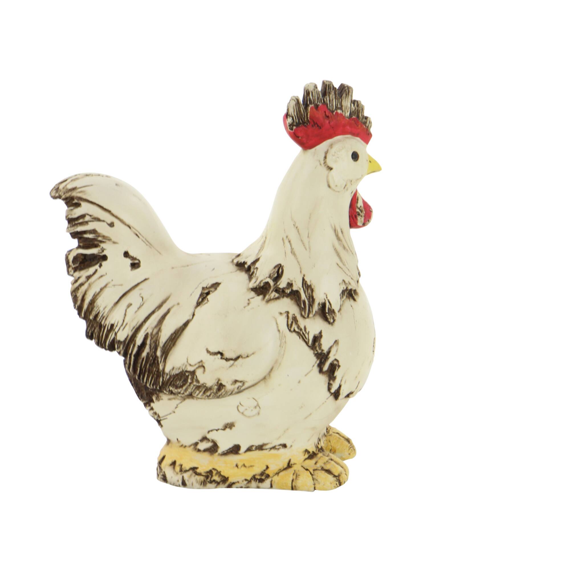 12" White Stone Rooster Garden Sculpture
